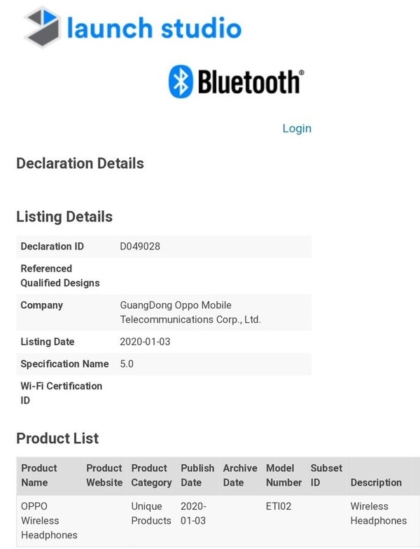 型號為“ETI02”的OPPO耳機經過藍牙認證
