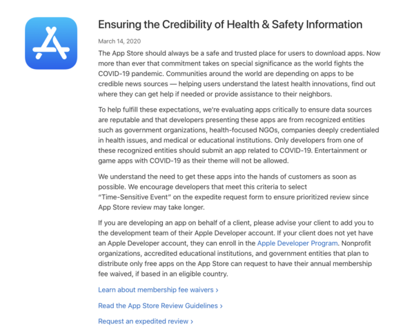 蘋果針對(duì)新冠疫情更新App檢查機(jī)制：供給牢靠信息源